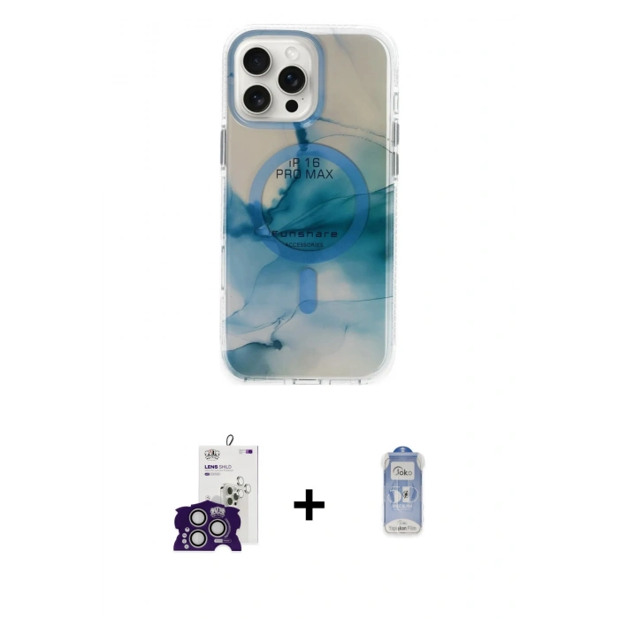 MARSİLYAN™- iPhone 16 Pro Max Kılıf Ufuk Doku Prime - Siyah Joko Magic 5D Cam + Bilvis Titan Kamera Lens - GS