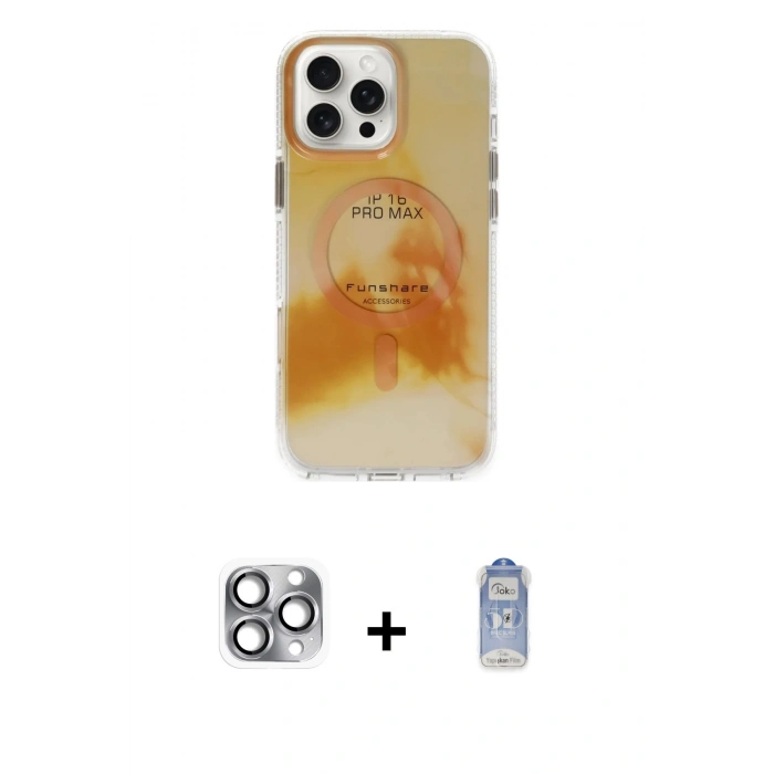 MARSİLYAN™- iPhone 16 Pro Max Kılıf Ufuk Doku Prime - Siyah Joko Magic 5D Cam + Pers Alüminyum Kamera Lens - GI
