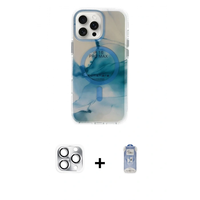 MARSİLYAN™- iPhone 16 Pro Max Kılıf Ufuk Doku Prime - Siyah Joko Magic 5D Cam + Pers Alüminyum Kamera Lens - GS