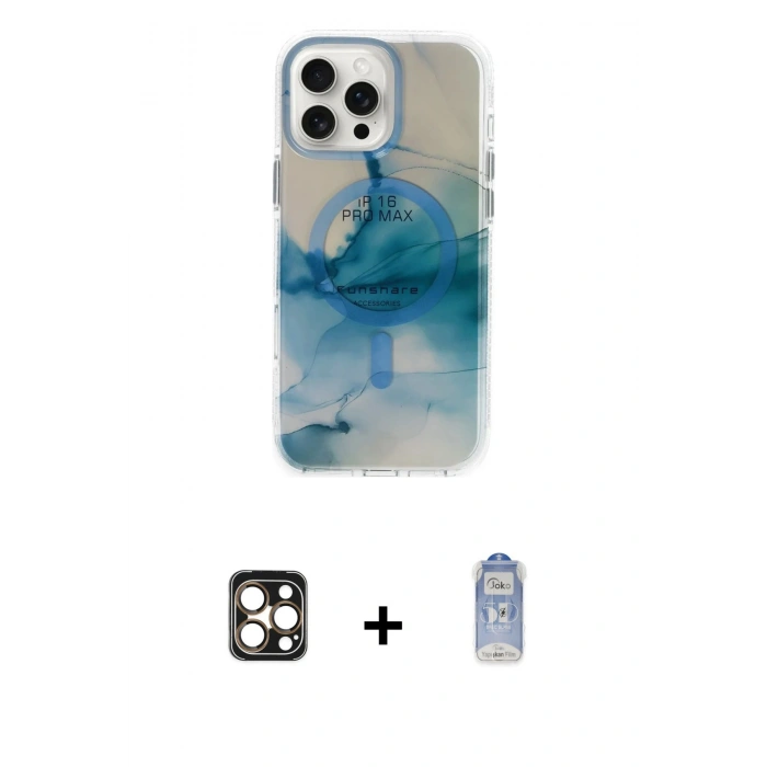 MARSİLYAN™- iPhone 16 Pro Max Kılıf Ufuk Doku Prime - Siyah Joko Magic 5D Cam + PVD Metal Kamera Lens - GD