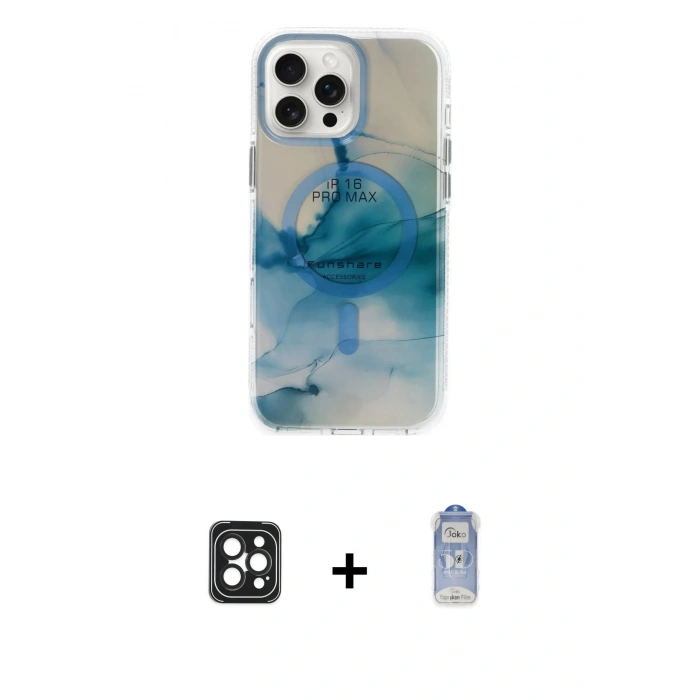 MARSİLYAN™- iPhone 16 Pro Max Kılıf Ufuk Doku Prime - Siyah Joko Magic 5D Cam + PVD Metal Kamera Lens - SH