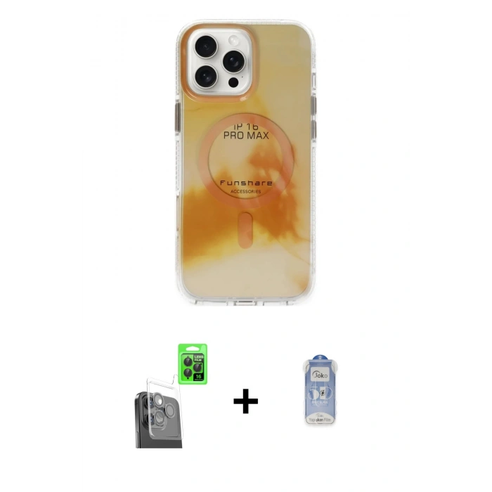 MARSİLYAN™- iPhone 16 Pro Max Kılıf Ufuk Doku Prime - Siyah Joko Magic 5D Cam + Raze Metal Kamera Lens - SH