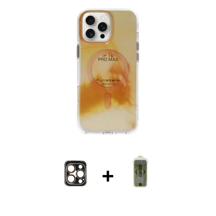 MARSİLYAN™- iPhone 16 Pro Max Kılıf Ufuk Doku Prime - Siyah Joko Magic 5D Hayalet Cam + PVD Metal Kamera Lens - GD