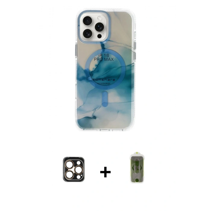 MARSİLYAN™- iPhone 16 Pro Max Kılıf Ufuk Doku Prime - Siyah Joko Magic 5D Hayalet Cam + PVD Metal Kamera Lens - GD
