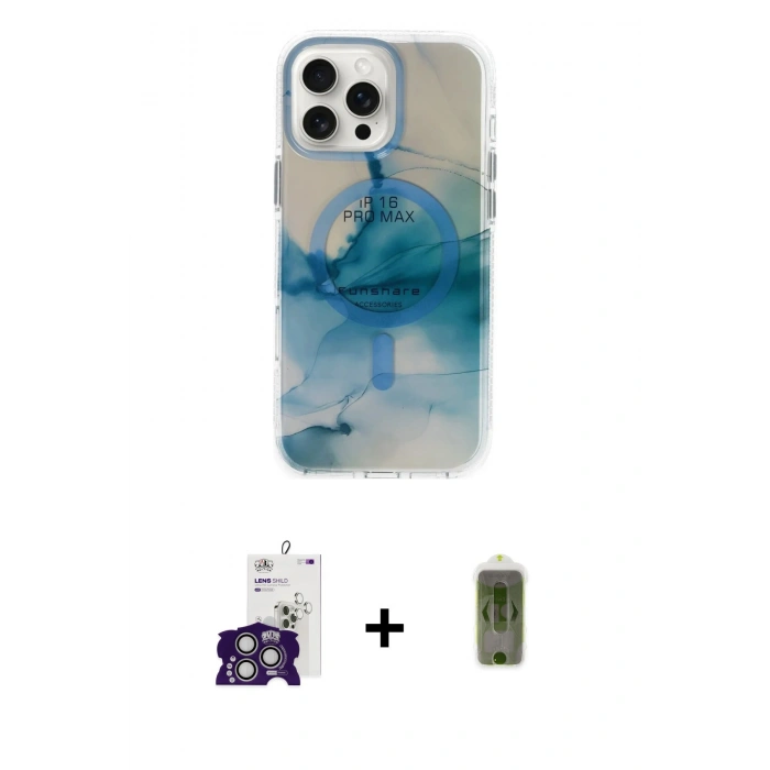 MARSİLYAN™- iPhone 16 Pro Max Kılıf Ufuk Doku Prime - Siyah Joko Magic 5D Hayalet Cam + Bilvis Titan Kamera Lens - GS
