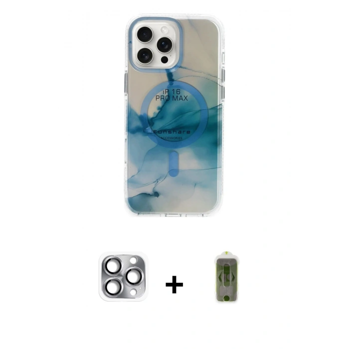 MARSİLYAN™- iPhone 16 Pro Max Kılıf Ufuk Doku Prime - Siyah Joko Magic 5D Hayalet Cam + Pers Alüminyum Kamera Lens - GI