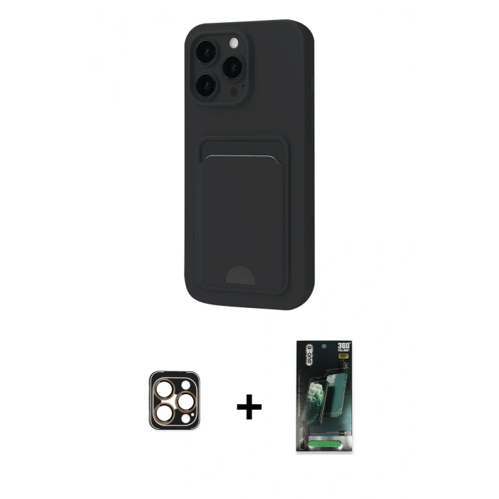 MARSİLYAN™- iPhone 16 Pro Max Kılıf Vadi Çizgi Prime - Siyah 360 Mat Full Body Arka Koruyucu + Gold PVD Metal Kamera Lens