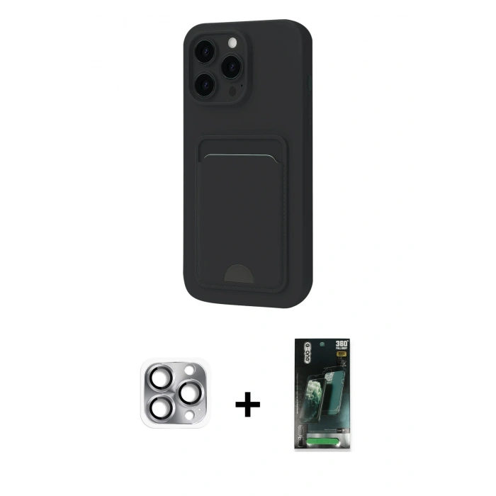 MARSİLYAN™- iPhone 16 Pro Max Kılıf Vadi Çizgi Prime - Siyah 360 Mat Full Body Arka Koruyucu + Pers Alüminyum Kamera Lens - GI