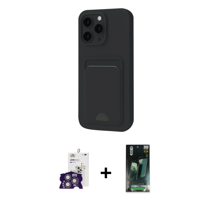 MARSİLYAN™- iPhone 16 Pro Max Kılıf Vadi Çizgi Prime - Siyah 360 Mat Full Body Arka Koruyucu + Bilvis Titan Kamera Lens - GS