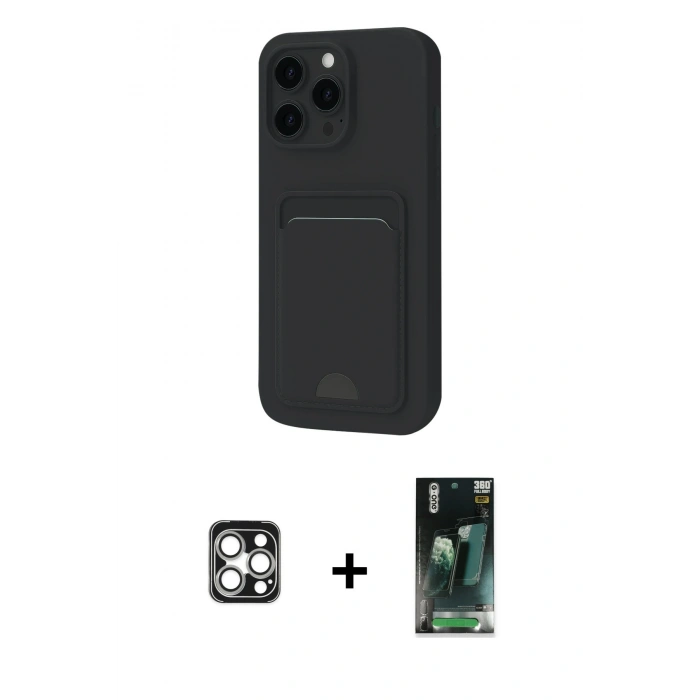 MARSİLYAN™- iPhone 16 Pro Max Kılıf Vadi Çizgi Prime - Siyah 360 Mat Full Body Arka Koruyucu + Gümüş PVD Metal Kamera Lens