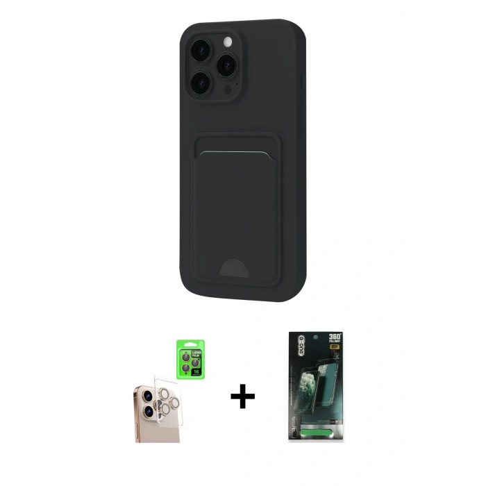 MARSİLYAN™- iPhone 16 Pro Max Kılıf Vadi Çizgi Prime - Siyah 360 Mat Full Body Arka Koruyucu + Raze Metal Kamera Lens - NLGY