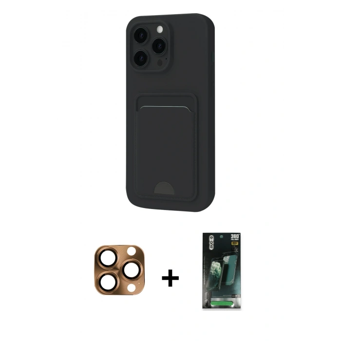 MARSİLYAN™- iPhone 16 Pro Max Kılıf Vadi Çizgi Prime - Siyah 360 Mat Full Body Arka Koruyucu + Pers Alüminyum Kamera Lens - CLTM