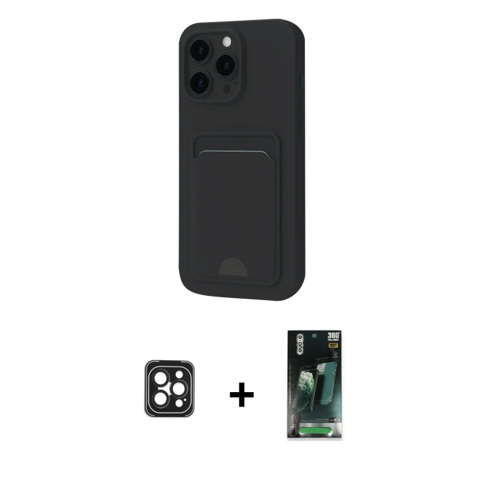 MARSİLYAN™- iPhone 16 Pro Max Kılıf Vadi Çizgi Prime - Siyah 360 Mat Full Body Arka Koruyucu + PVD Metal Kamera Lens - SH