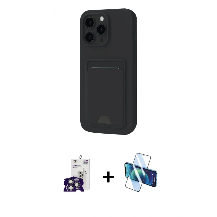 MARSİLYAN™- iPhone 16 Pro Max Kılıf Vadi Çizgi Prime - Siyah 3D Antistatik Cam Ekran Koruyucu + Bilvis Titan Kamera Lens - TMGI
