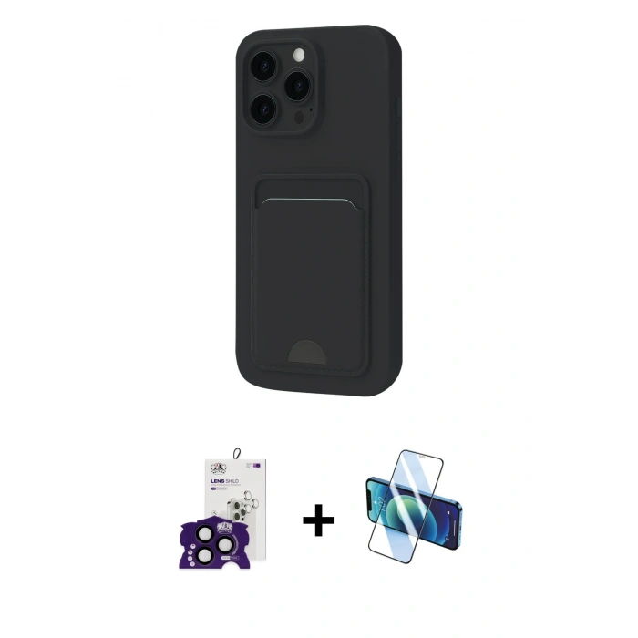MARSİLYAN™- iPhone 16 Pro Max Kılıf Vadi Çizgi Prime - Siyah 3D Antistatik Cam Ekran Koruyucu + Bilvis Titan Kamera Lens - SH