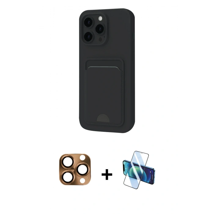 MARSİLYAN™- iPhone 16 Pro Max Kılıf Vadi Çizgi Prime - Siyah 3D Antistatik Cam Ekran Koruyucu + Pers Alüminyum Kamera Lens - CLTM