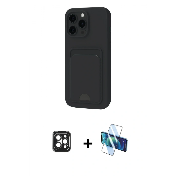 MARSİLYAN™- iPhone 16 Pro Max Kılıf Vadi Çizgi Prime - Siyah 3D Antistatik Cam Ekran Koruyucu + PVD Metal Kamera Lens - SH