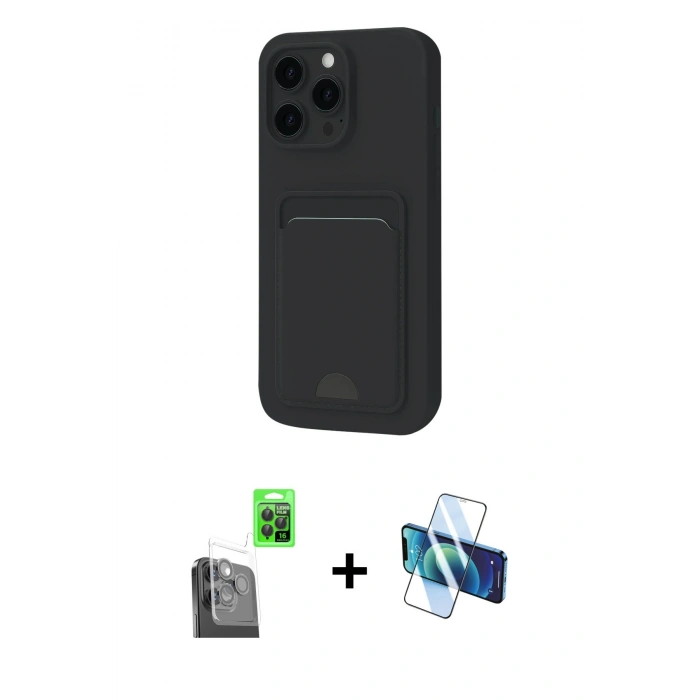 MARSİLYAN™- iPhone 16 Pro Max Kılıf Vadi Çizgi Prime - Siyah 3D Antistatik Cam Ekran Koruyucu + Raze Metal Kamera Lens - SH
