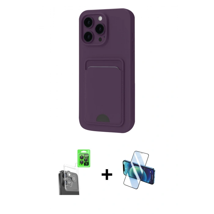 MARSİLYAN™- iPhone 16 Pro Max Kılıf Vadi Çizgi Prime - Siyah 3D Antistatik Cam Ekran Koruyucu + Raze Metal Kamera Lens - SH