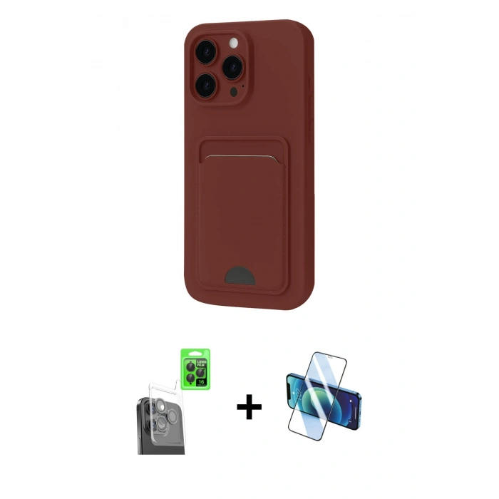MARSİLYAN™- iPhone 16 Pro Max Kılıf Vadi Çizgi Prime - Siyah 3D Antistatik Cam Ekran Koruyucu + Raze Metal Kamera Lens - SH