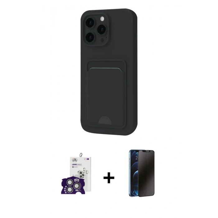 MARSİLYAN™- iPhone 16 Pro Max Kılıf Vadi Çizgi Prime - Siyah 3D Antistatik Hayalet Cam Ekran Koruyucu + Bilvis Titan Kamera Lens - GS