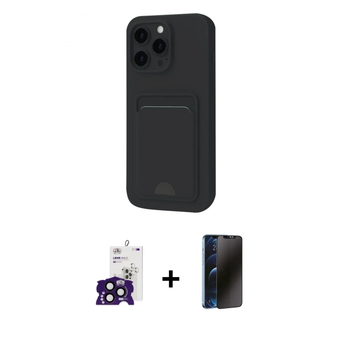 MARSİLYAN™- iPhone 16 Pro Max Kılıf Vadi Çizgi Prime - Siyah 3D Antistatik Hayalet Cam Ekran Koruyucu + Bilvis Titan Kamera Lens - SH