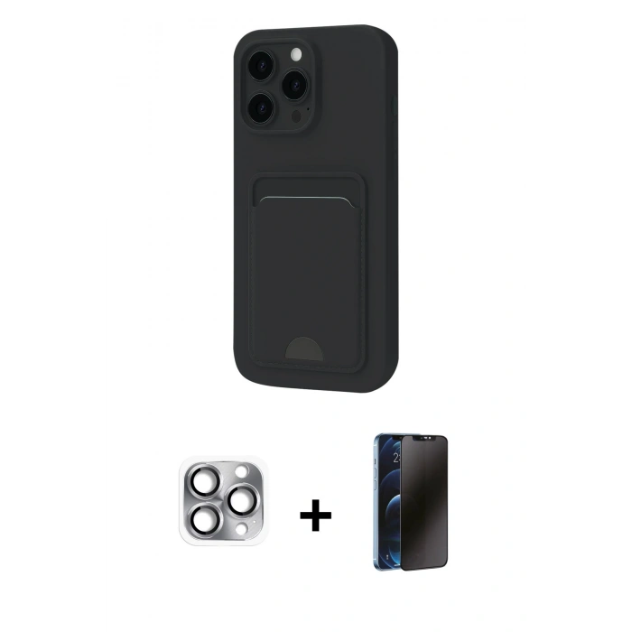 MARSİLYAN™- iPhone 16 Pro Max Kılıf Vadi Çizgi Prime - Siyah 3D Antistatik Hayalet Cam Ekran Koruyucu + Pers Alüminyum Kamera Lens - GI