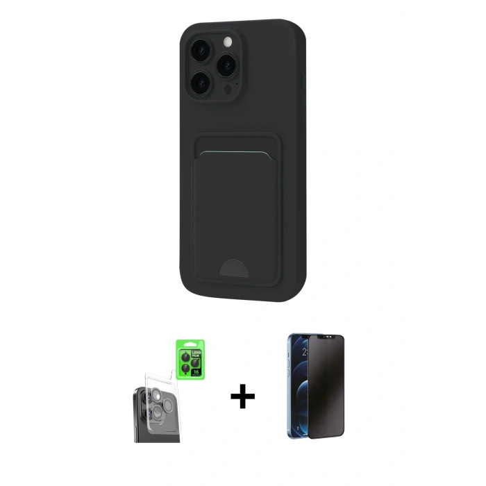 MARSİLYAN™- iPhone 16 Pro Max Kılıf Vadi Çizgi Prime - Siyah 3D Antistatik Hayalet Cam Ekran Koruyucu + Raze Metal Kamera Lens - SH