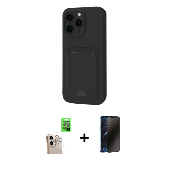 MARSİLYAN™- iPhone 16 Pro Max Kılıf Vadi Çizgi Prime - Siyah 3D Antistatik Hayalet Cam Ekran Koruyucu + Raze Metal Kamera Lens - NLGY