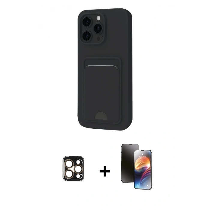MARSİLYAN™- iPhone 16 Pro Max Kılıf Vadi Çizgi Prime - Siyah 3D Antistatik Mat Seramik Nano Ekran Koruyucu + PVD Metal Kamera Lens - GD