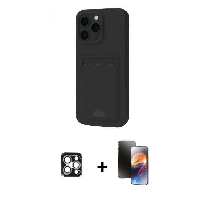MARSİLYAN™- iPhone 16 Pro Max Kılıf Vadi Çizgi Prime - Siyah 3D Antistatik Mat Seramik Nano Ekran Koruyucu + PVD Metal Kamera Lens - GS