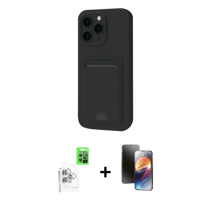 MARSİLYAN™- iPhone 16 Pro Max Kılıf Vadi Çizgi Prime - Siyah 3D Antistatik Mat Seramik Nano Ekran Koruyucu + Raze Metal Kamera Lens - BZ