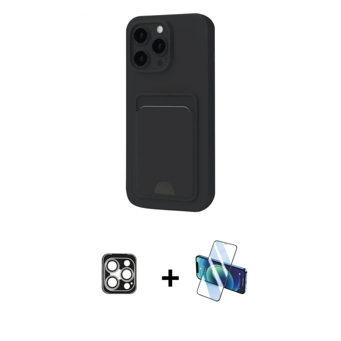 MARSİLYAN™- iPhone 16 Pro Max Kılıf Vadi Çizgi Prime - Siyah 3D Antistatik Seramik Nano Ekran Koruyucu + Gümüş PVD Metal Kamera Lens