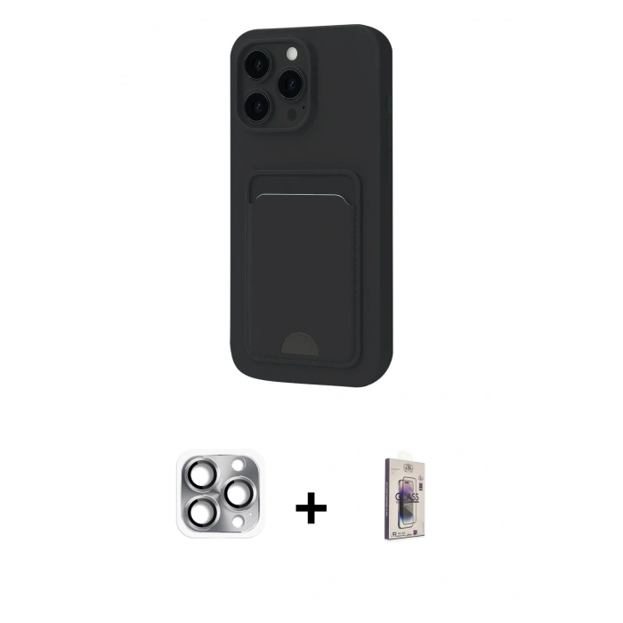 MARSİLYAN™- iPhone 16 Pro Max Kılıf Vadi Çizgi Prime - Siyah Bilvis 3D Cam Ekran Koruyucu + Pers Alüminyum Kamera Lens - GI