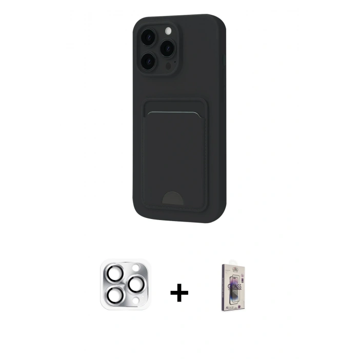MARSİLYAN™- iPhone 16 Pro Max Kılıf Vadi Çizgi Prime - Siyah Bilvis 3D Cam Ekran Koruyucu + Pers Alüminyum Kamera Lens - GS