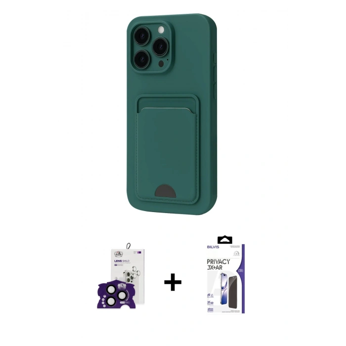 MARSİLYAN™- iPhone 16 Pro Max Kılıf Vadi Çizgi Prime - Siyah Bilvis 3X AR Hayalet Cam Ekran Koruyucu + Bilvis Titan Kamera Lens - SH