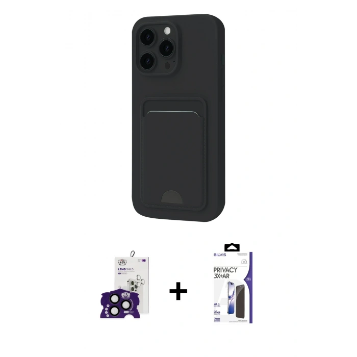 MARSİLYAN™- iPhone 16 Pro Max Kılıf Vadi Çizgi Prime - Siyah Bilvis 3X AR Hayalet Cam Ekran Koruyucu + Bilvis Titan Kamera Lens - SH