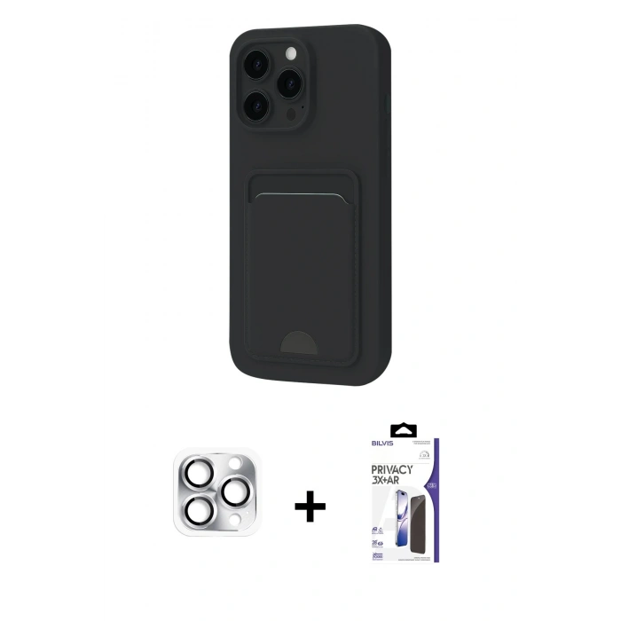 MARSİLYAN™- iPhone 16 Pro Max Kılıf Vadi Çizgi Prime - Siyah Bilvis 3X AR Hayalet Cam Ekran Koruyucu + Pers Alüminyum Kamera Lens - GS
