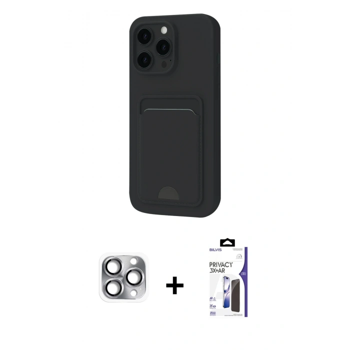MARSİLYAN™- iPhone 16 Pro Max Kılıf Vadi Çizgi Prime - Siyah Bilvis 3X AR Hayalet Cam Ekran Koruyucu + Pers Alüminyum Kamera Lens - GI