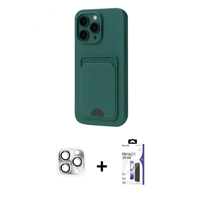 MARSİLYAN™- iPhone 16 Pro Max Kılıf Vadi Çizgi Prime - Siyah Bilvis 3X AR Hayalet Cam Ekran Koruyucu + Pers Alüminyum Kamera Lens - GS