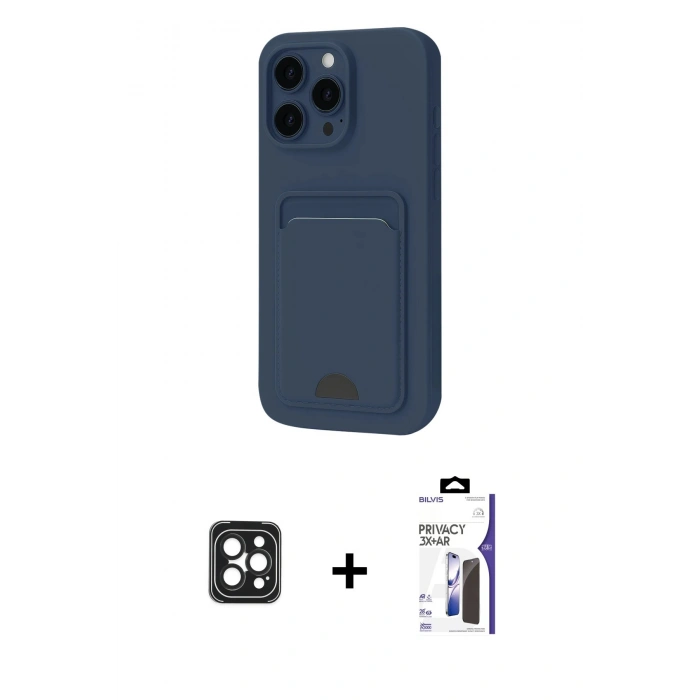 MARSİLYAN™- iPhone 16 Pro Max Kılıf Vadi Çizgi Prime - Siyah Bilvis 3X AR Hayalet Cam Ekran Koruyucu + PVD Metal Kamera Lens - SH