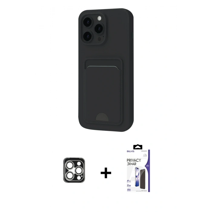 MARSİLYAN™- iPhone 16 Pro Max Kılıf Vadi Çizgi Prime - Siyah Bilvis 3X AR Hayalet Cam Ekran Koruyucu + PVD Metal Kamera Lens - GS