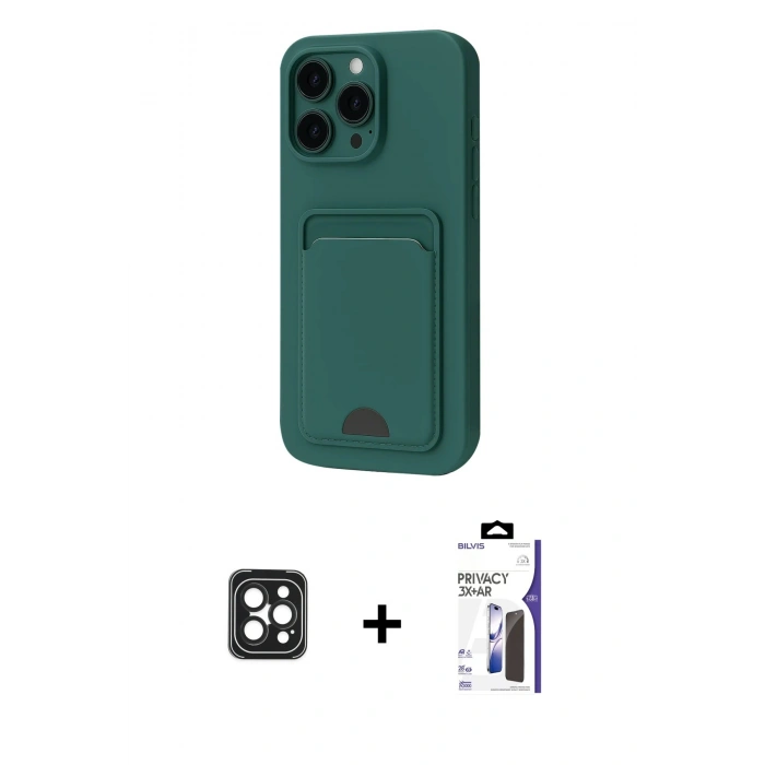 MARSİLYAN™- iPhone 16 Pro Max Kılıf Vadi Çizgi Prime - Siyah Bilvis 3X AR Hayalet Cam Ekran Koruyucu + PVD Metal Kamera Lens - SH