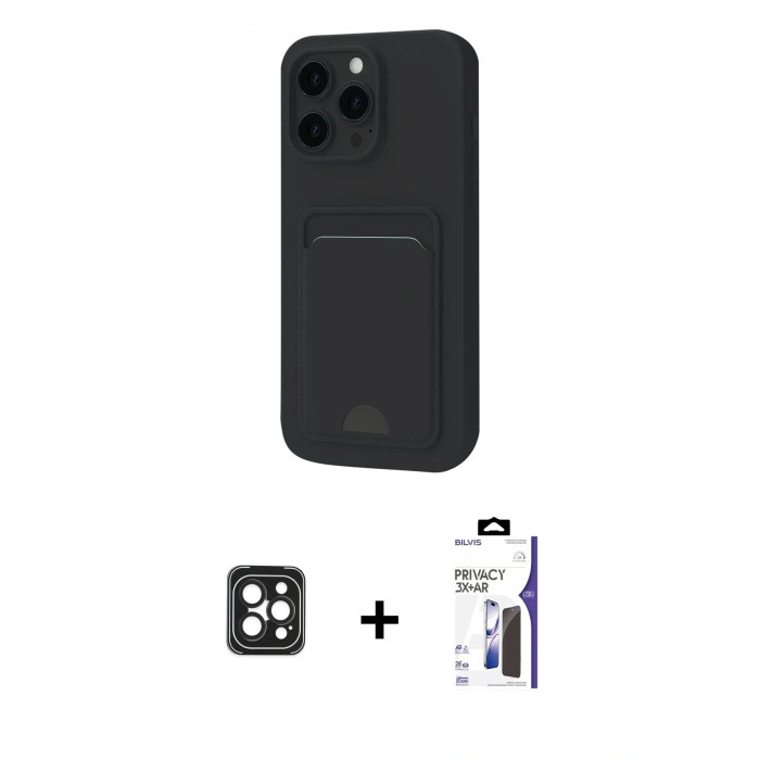 MARSİLYAN™- iPhone 16 Pro Max Kılıf Vadi Çizgi Prime - Siyah Bilvis 3X AR Hayalet Cam Ekran Koruyucu + PVD Metal Kamera Lens - SH