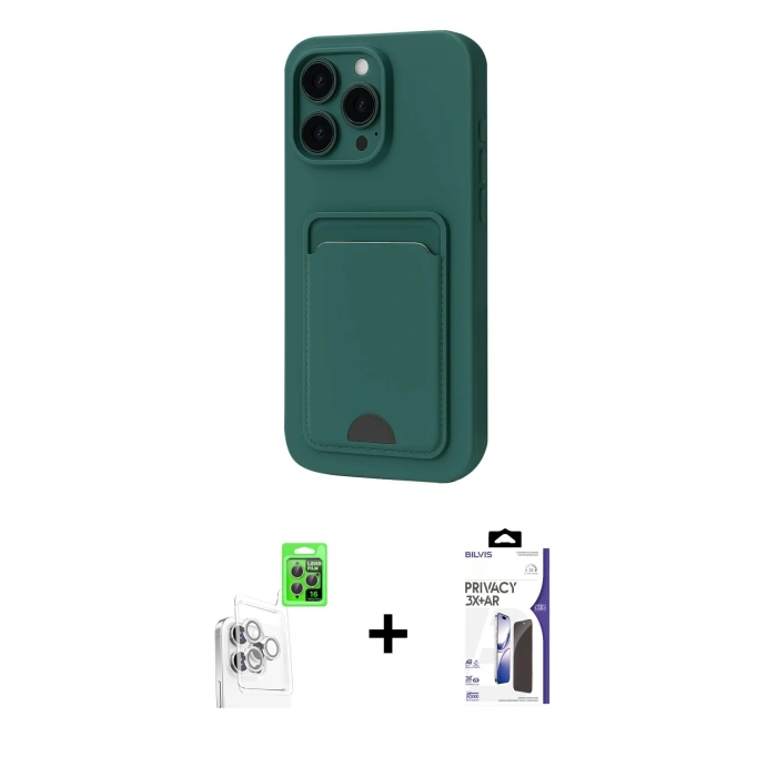 MARSİLYAN™- iPhone 16 Pro Max Kılıf Vadi Çizgi Prime - Siyah Bilvis 3X AR Hayalet Cam Ekran Koruyucu + Raze Metal Kamera Lens - BZ
