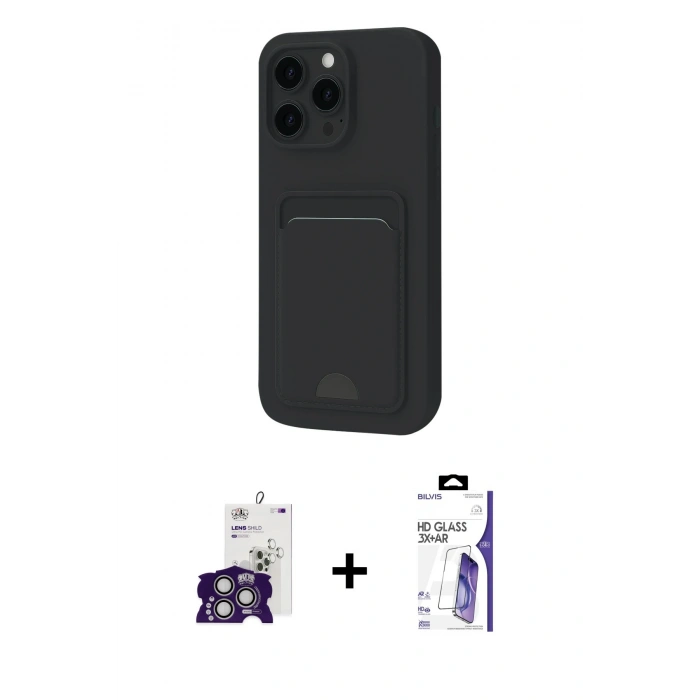 MARSİLYAN™- iPhone 16 Pro Max Kılıf Vadi Çizgi Prime - Siyah Bilvis 3X AR HD Cam Ekran Koruyucu + Bilvis Titan Kamera Lens - GS