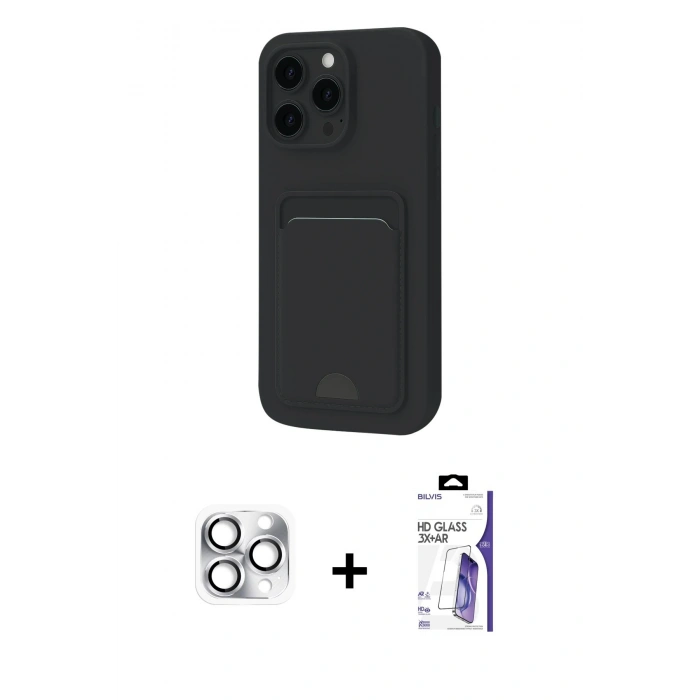 MARSİLYAN™- iPhone 16 Pro Max Kılıf Vadi Çizgi Prime - Siyah Bilvis 3X AR HD Cam Ekran Koruyucu + Pers Alüminyum Kamera Lens - GS