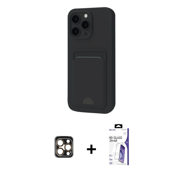 MARSİLYAN™- iPhone 16 Pro Max Kılıf Vadi Çizgi Prime - Siyah Bilvis 3X AR HD Cam Ekran Koruyucu + PVD Metal Kamera Lens - GD