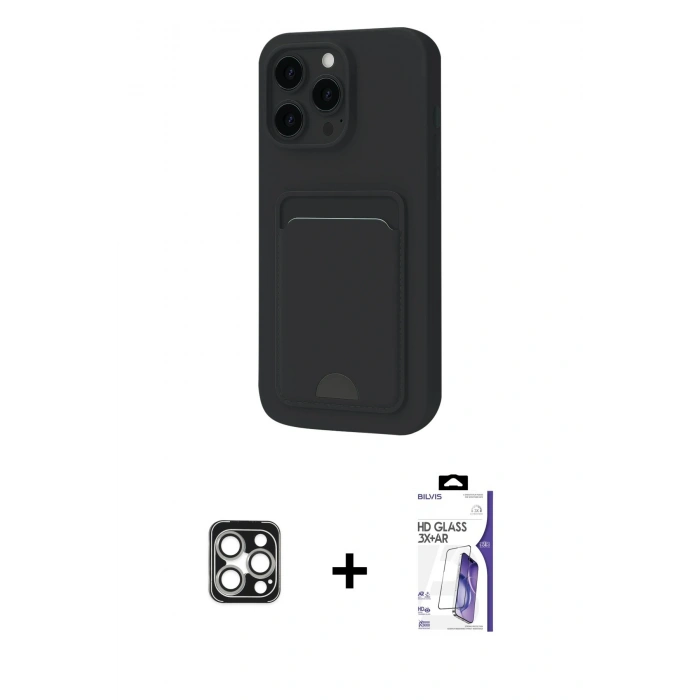 MARSİLYAN™- iPhone 16 Pro Max Kılıf Vadi Çizgi Prime - Siyah Bilvis 3X AR HD Cam Ekran Koruyucu + PVD Metal Kamera Lens - GS