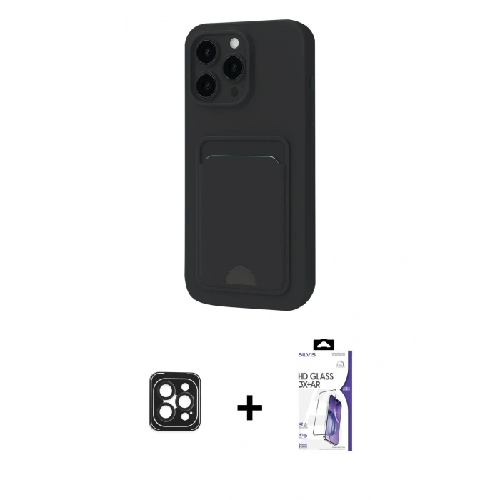 MARSİLYAN™- iPhone 16 Pro Max Kılıf Vadi Çizgi Prime - Siyah Bilvis 3X AR HD Cam Ekran Koruyucu + PVD Metal Kamera Lens - SH